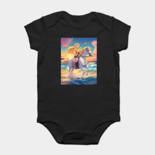 Anime Princess Cute Girl with White Horse collorful Baby Bodysuit